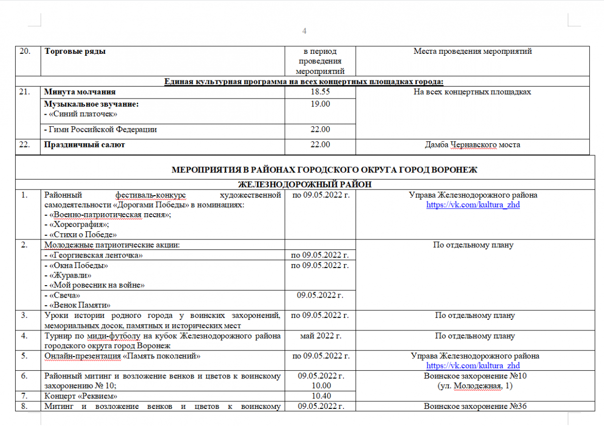 План мероприятия 9 мая воронеж
