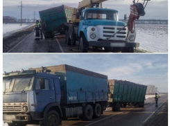 Водитель «КамАЗа» попал в трудную ситуацию на заснеженной воронежской трассе