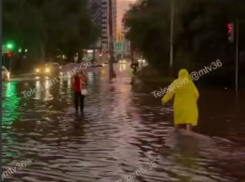 Эпичное падение в мегалужу попало на видео в Воронеже