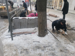 Снежная укладка плитки удивила воронежцев