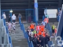 Буйного болельщика вынесли толпой со стадиона в Воронеже