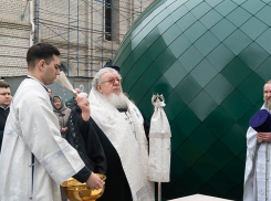 Купол строящегося храма в парке Воронежа освятил митрополит Сергий