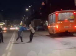 Вольная борьба посреди дороги попала на видео в Воронеже