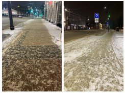 Разницу в уборке тротуаров показали на примере мэрии Воронежа