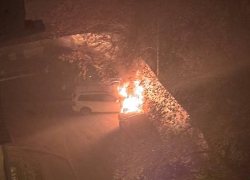 Горящие автомобили попали на видео ночью в Воронеже