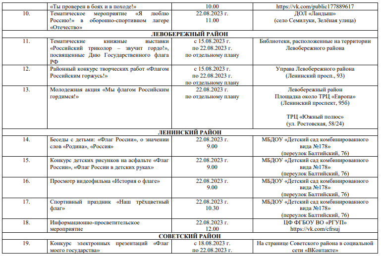 День флага россии план мероприятий в детском саду