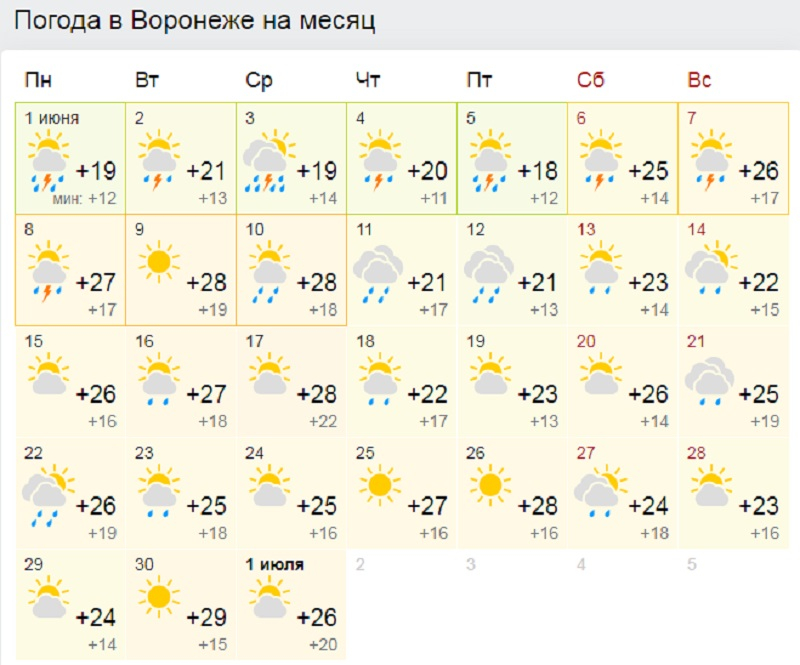 Карта погода в воронеже на 10 дней