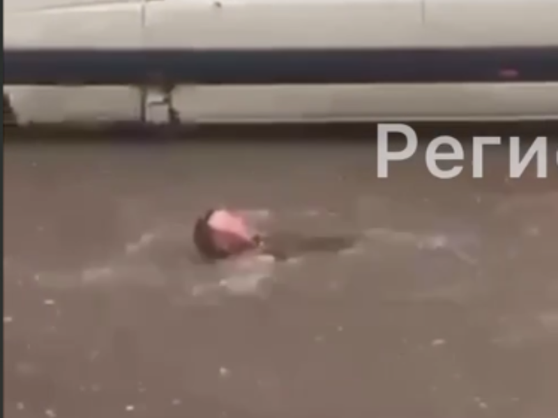 Когда дождь в радость: мужчина устроил заплыв в дорожной реке в Воронеже