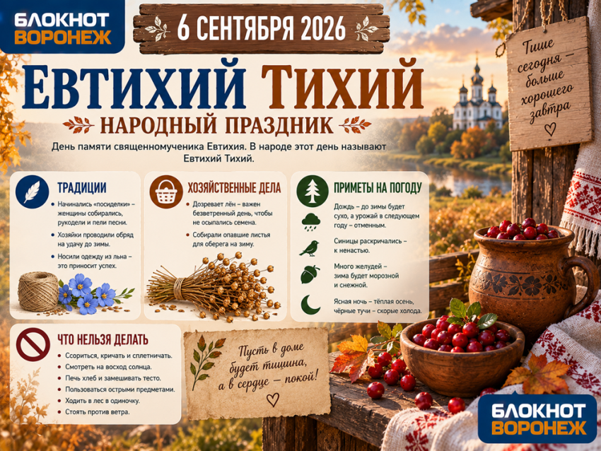Тихий день, громкие приметы: что сулит воронежцам 6 сентября?