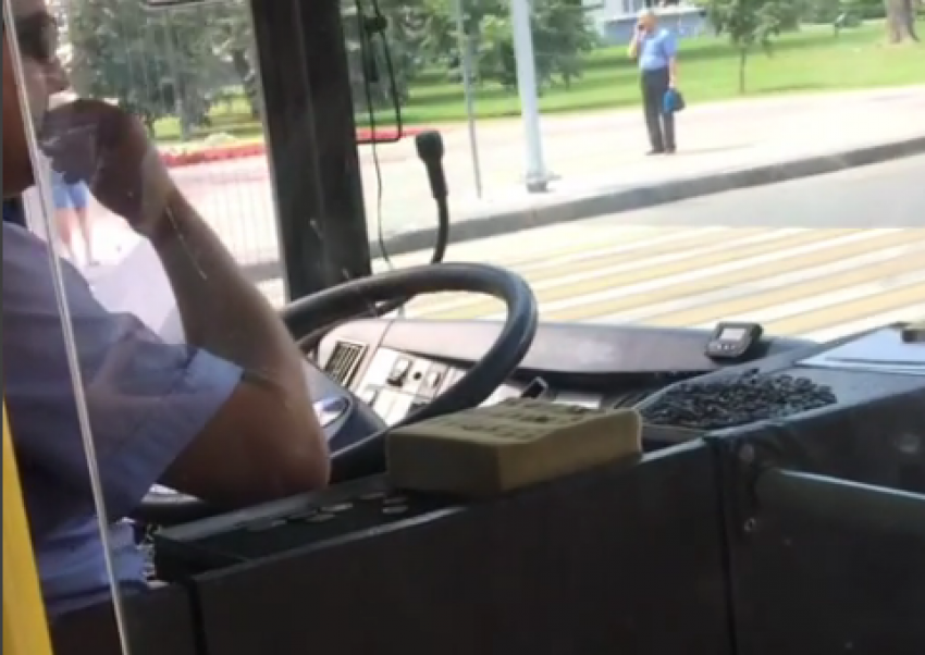 Воронежцы высмеяли водителя автобуса, лузгающего семечки за рулем