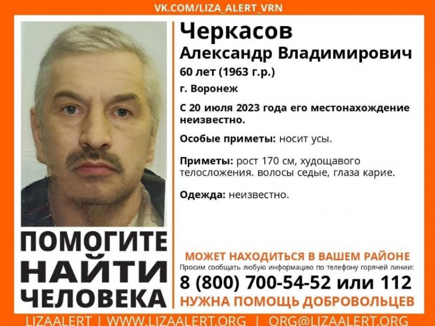 60-летнего мужчину, пропавшего без вести, уже месяц ищут в Воронеже