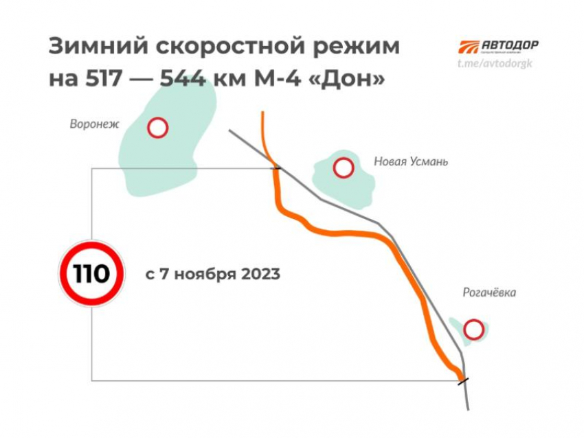 Автомобилистам запретили разгоняться до 130 км/ч на М-4 «Дон» под Воронежем 