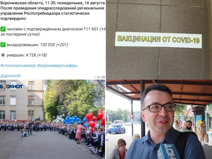 Коронавирус в Воронеже 16 августа: +468 заболевших, 600 тыс вакцинированных и 1 сентября
