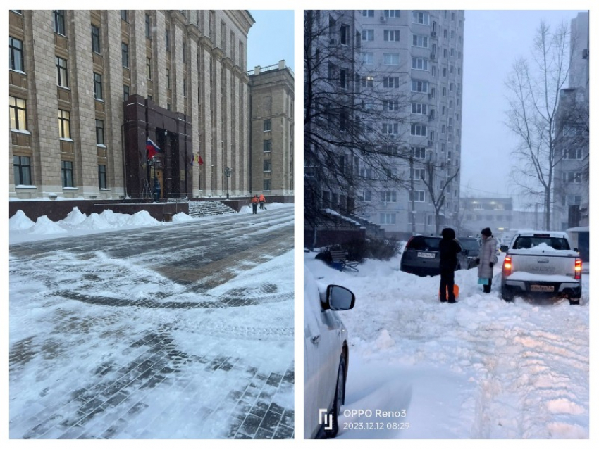 Тротуары под окнами губернатора вылизали до черноты на фоне снежного коллапса в Воронеже