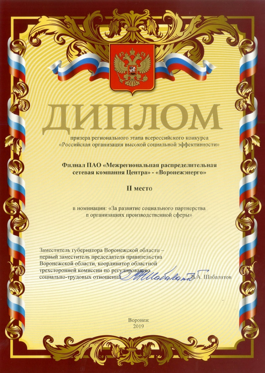 Воронежэнерго - призер регионального этапа всероссийского конкурса «Российская организация высокой социальной ответственности» 