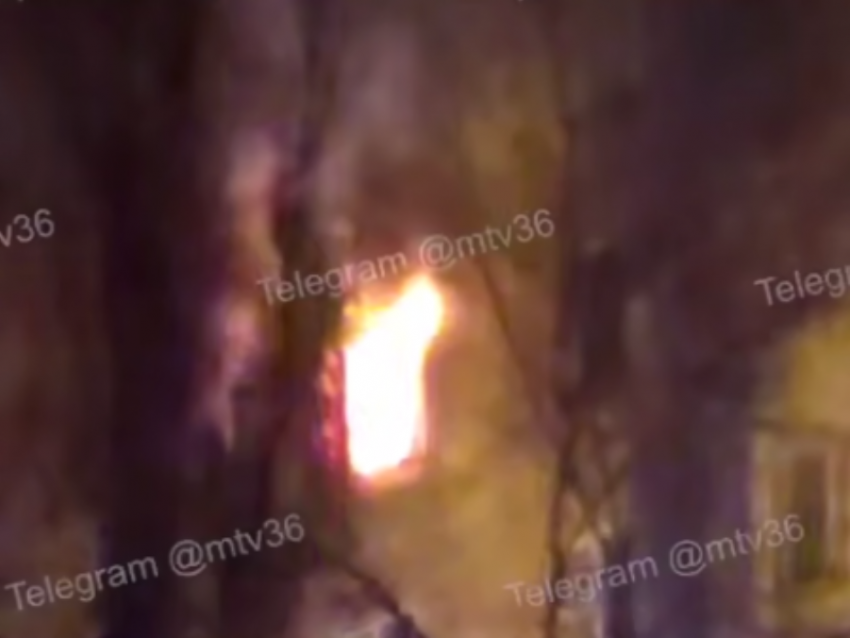Ночной пожар попал на видео в Воронеже