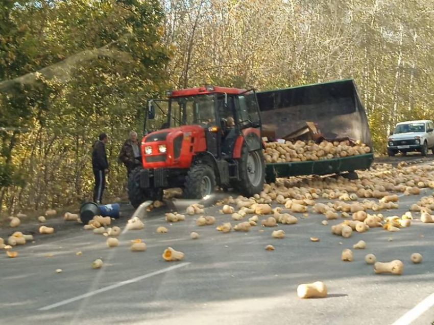 Последствия тыквенного ДТП показали на фото в Воронежской области