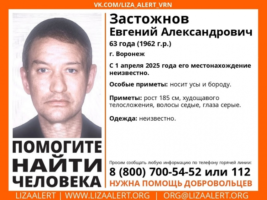 Мужчина в неизвестной одежде пропал в Воронеже