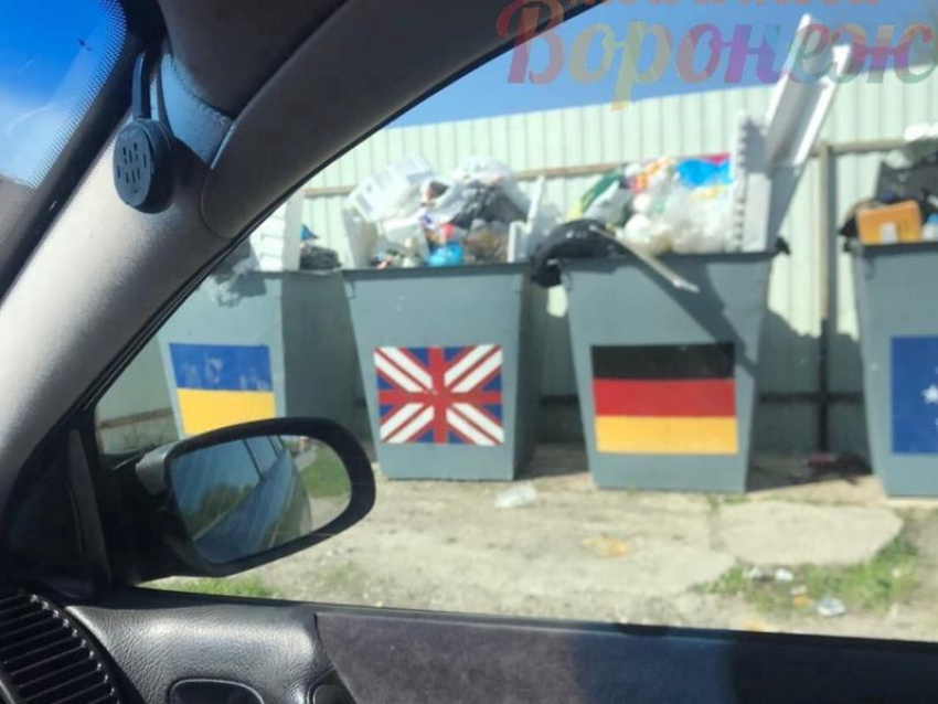 Флаги западных стран и Украины появились на мусорных баках в воронежском селе 