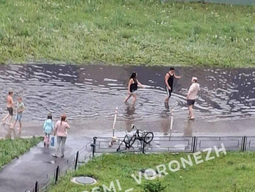 Свободное плавание: новоиспеченная после ливня река стала объектом притяжения для воронежцев
