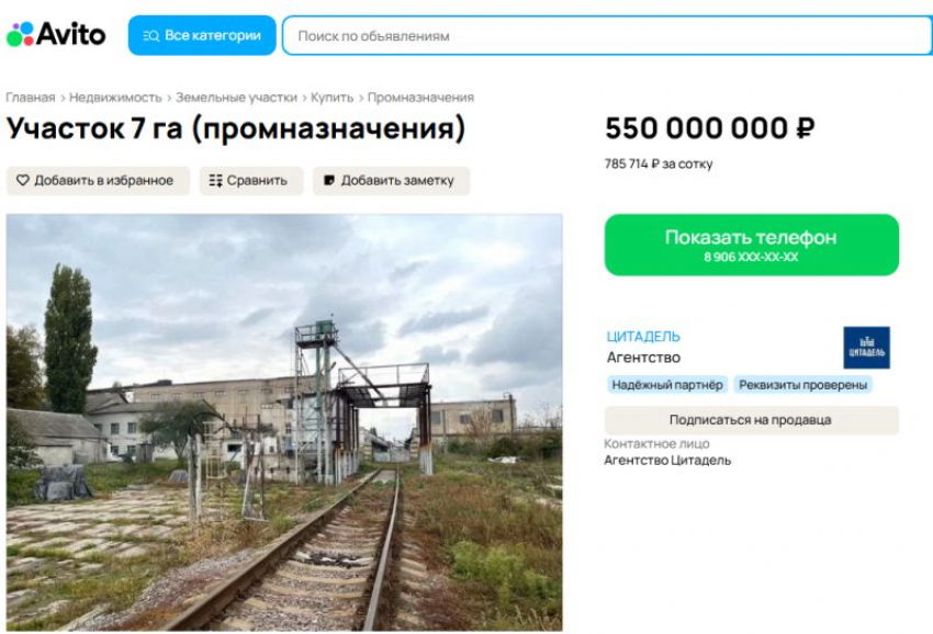 Землю с элеваторным комплексом продают за полмиллиарда рублей под Воронежем