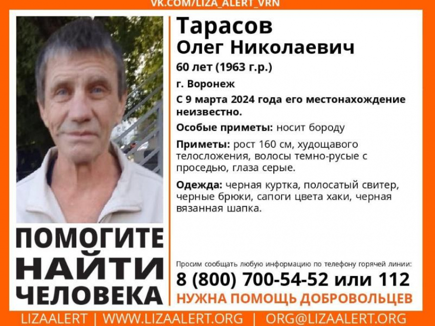 60-летнего мужчину в полосатом свитере ищут в Воронеже