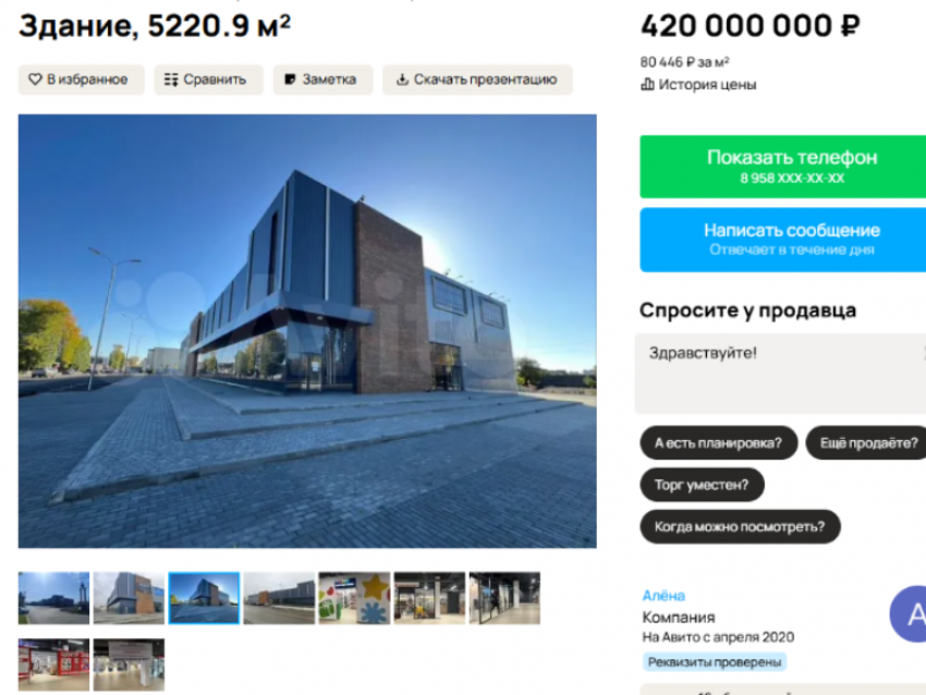 Торговый центр за 400 млн продают в Воронежской области 