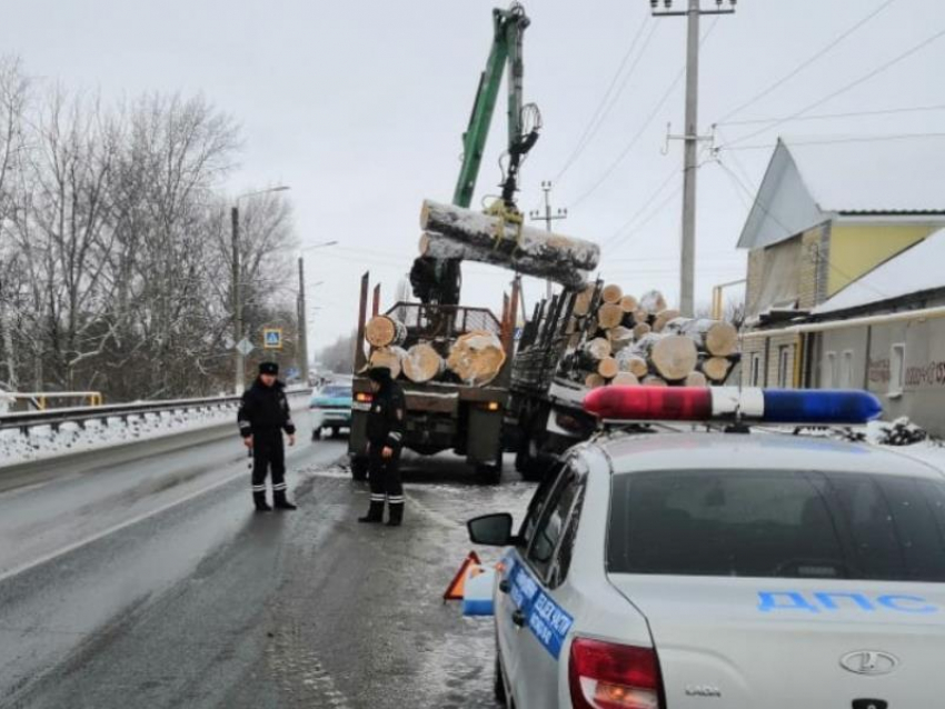 ДПСники достали грузовик с бревнами в Воронежской области