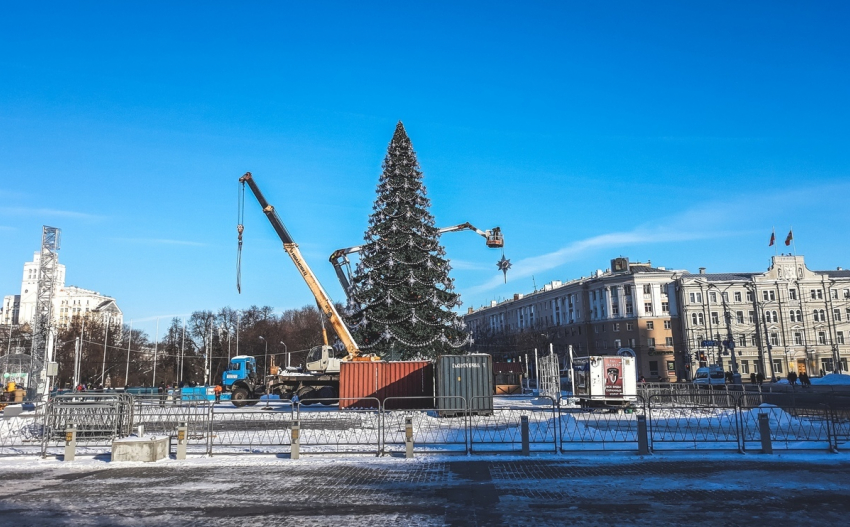 Демонтаж главной новогодней елки сняли в Воронеже