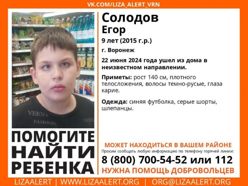 Девятилетний мальчик пропал в Воронеже