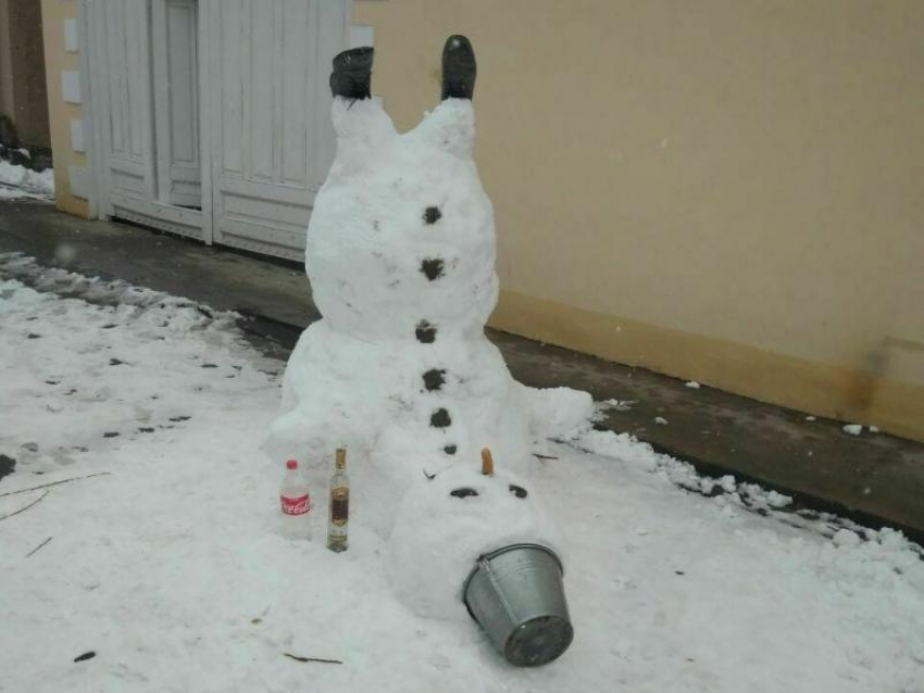 Уставшего буховичка слепили из снега воронежцы 