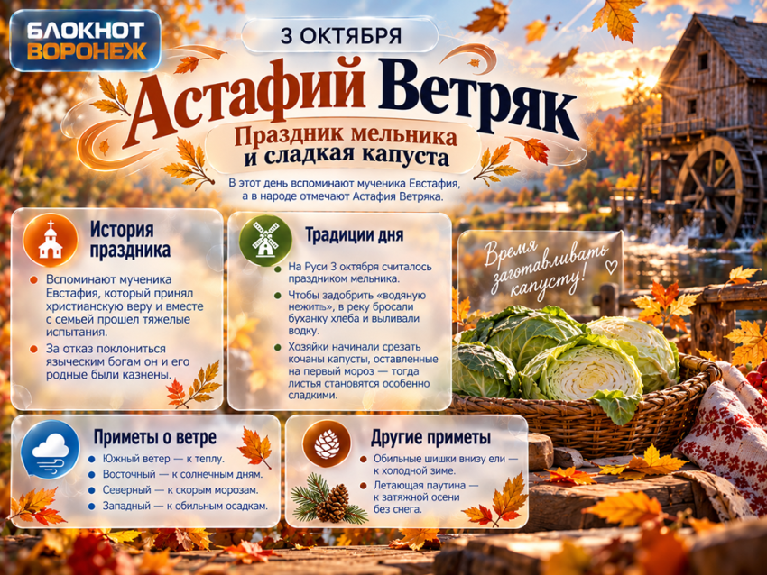 Праздник мельника и сладкая капуста: что отмечают воронежцы 3 октября