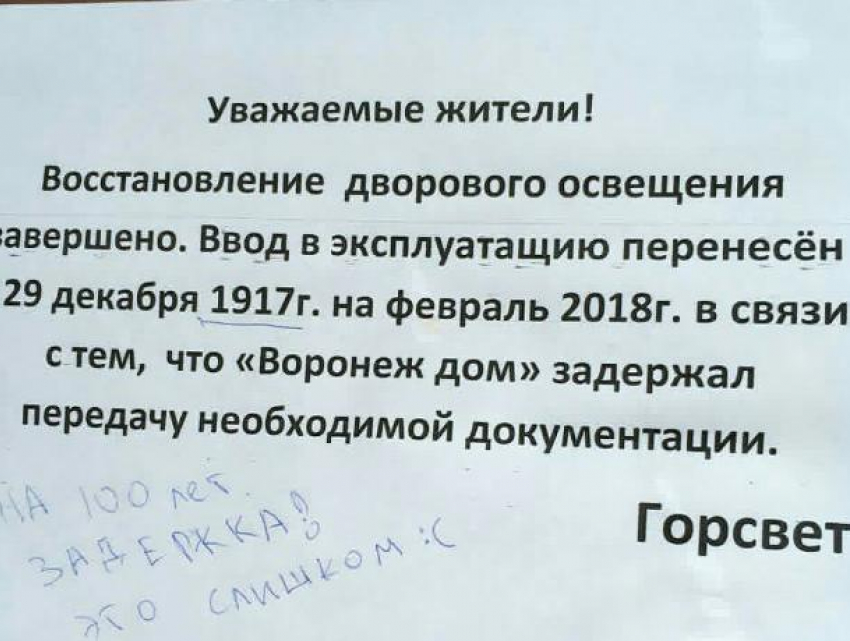 Воронежцам пообещали подать электричество с задержкой на 100 лет