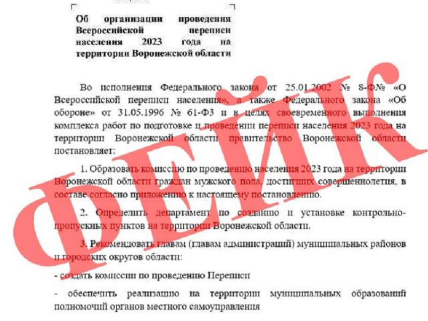 Документ о внеплановой переписи мужчин признали фейком в воронежском правительстве