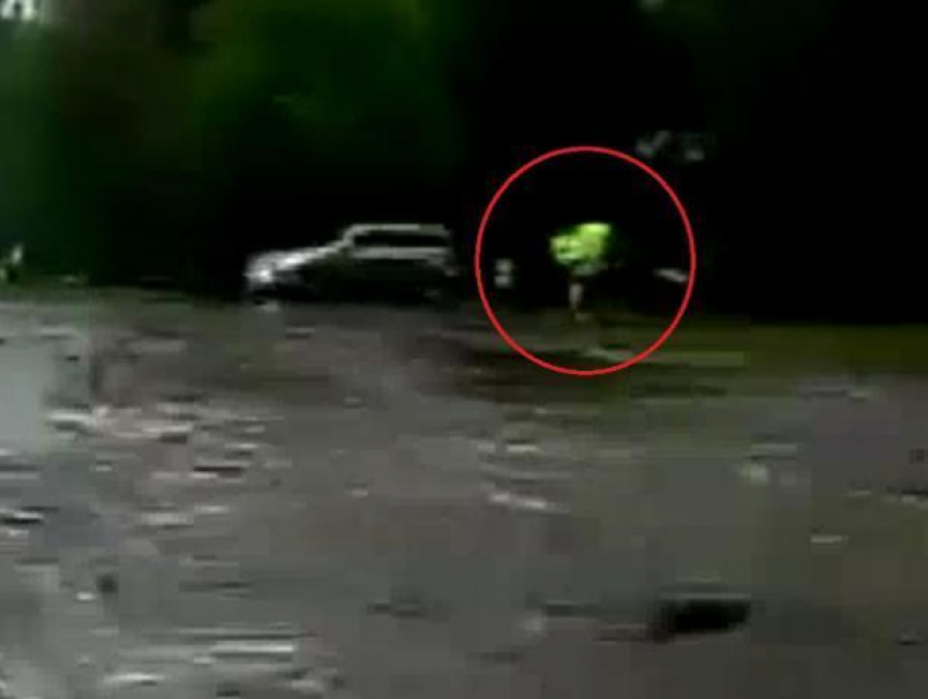 На видео попало, как воронежец едва не утонул в дождевой луже