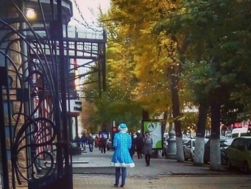 Воронежцев удивила, прогуливающаяся по городу Снегурочка