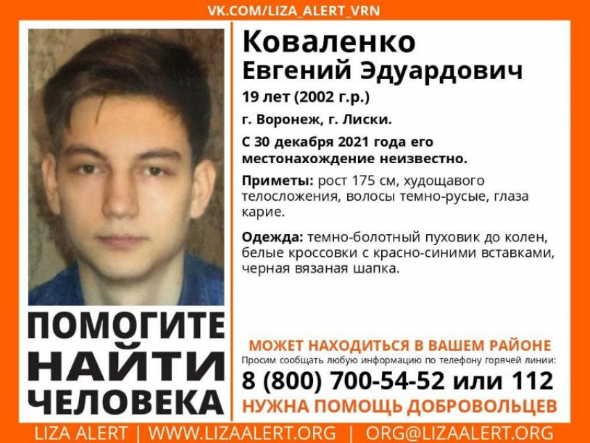 В Воронеже перед Новым годом без вести пропал 19-летний студент 