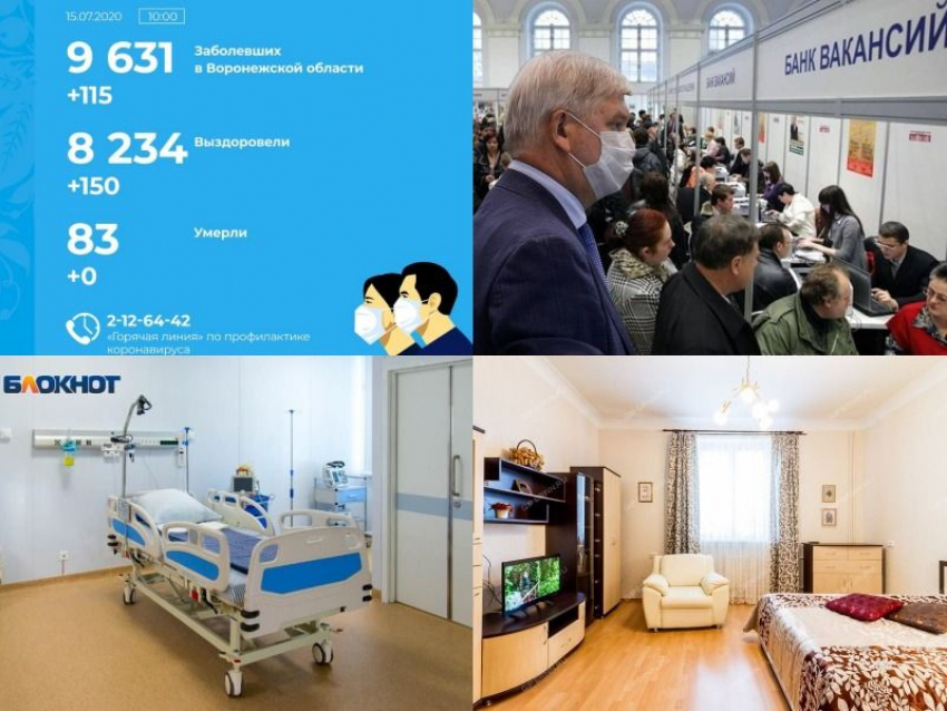 Коронавирус в Воронеже 15 июля: +115 зараженных, тотальная безработица и перепрофилирование коек