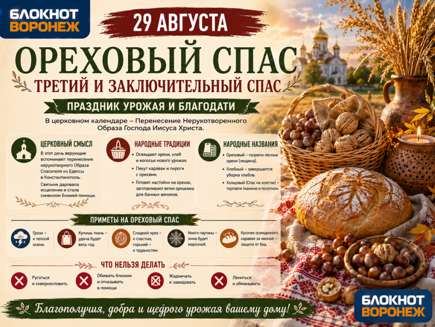 Хлеб, орехи и холсты: что сулит третий Спас жителям Воронежа