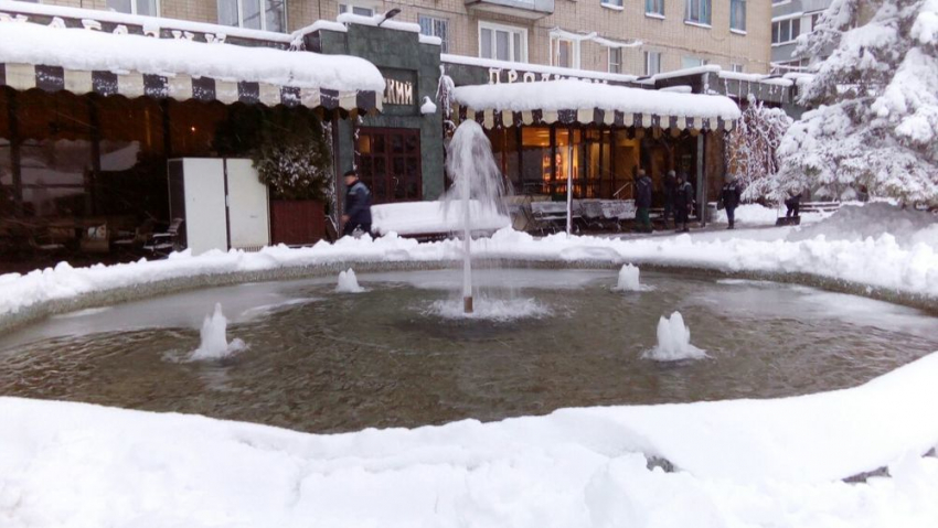 Воронежцы высмеяли работающий в снегопад фонтан