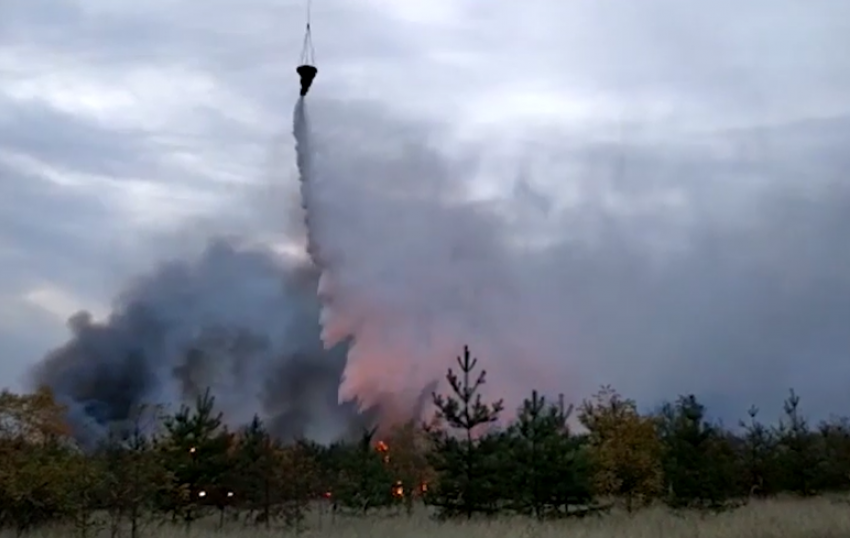 Профессиональную работу авиации над бушующим огнем показали воронежские спасатели 
