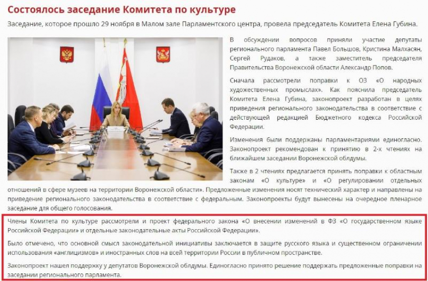 Воронежские депутаты поддержали ограничение иностранных слов 