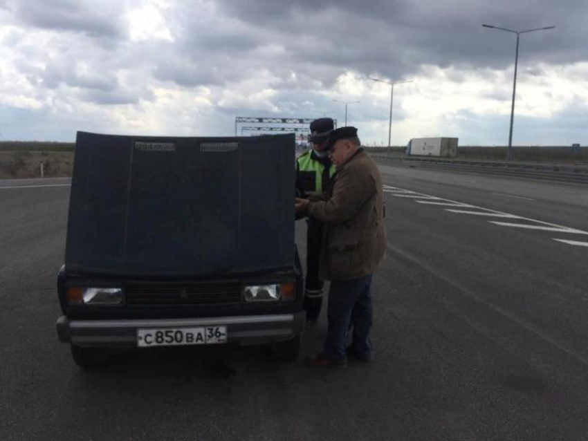 Полицейские отбуксировали машину пенсионера с воронежской трассы во время самоизоляции