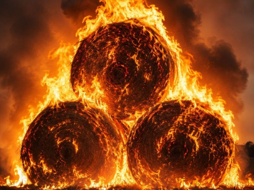 Три тюка сена почти на тонну уничтожил огонь в Воронежской области