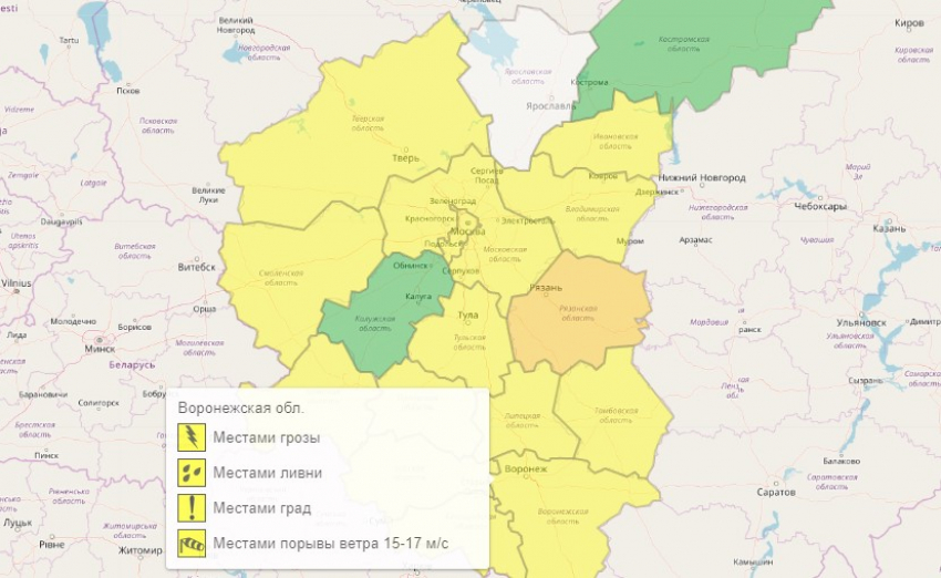 Жёлтый уровень опасности предвещает новый шторм в Воронеже