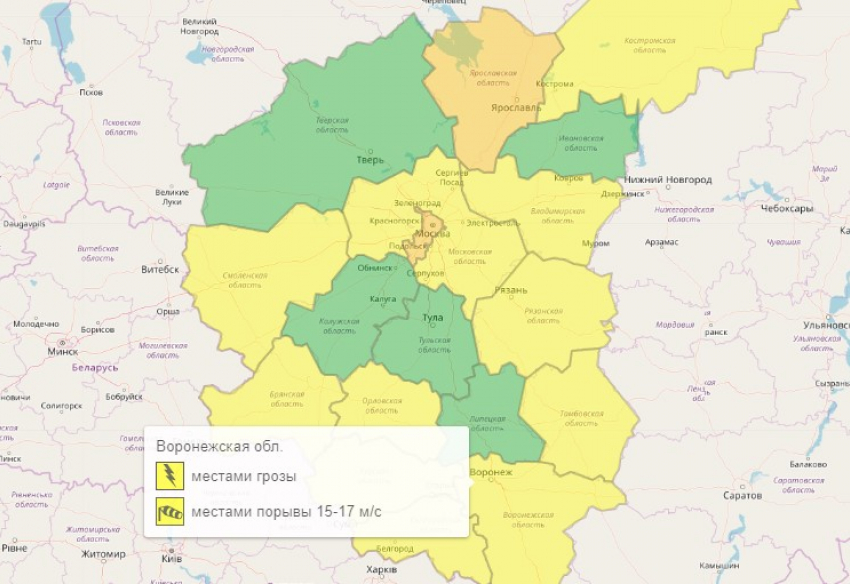Жёлтый уровень опасности сдаёт позиции в Воронежской области