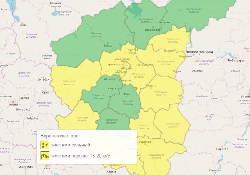 Желтый уровень опасности объявили из-за дождей в Воронежской области 