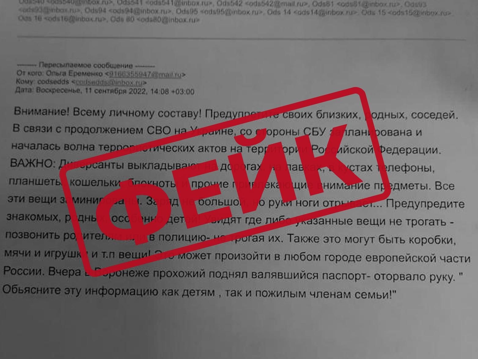 Сообщения о готовящихся терактах в людных местах назвали фейком в  Воронежской области